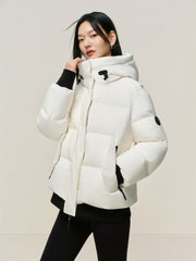 Women's Short Layered-Look Hooded Down Jacket