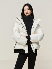 Women's Short Layered-Look Hooded Down Jacket