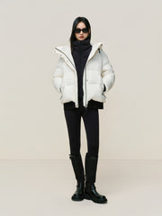 Women's Short Layered-Look Hooded Down Jacket