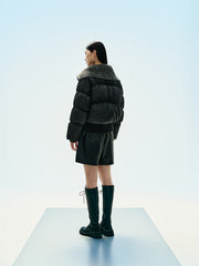 Women's Knit-Panel Short Oversized Down Jacket