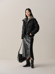 Women's Knit-Panel Short Oversized Down Jacket