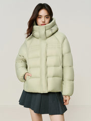 Women's Short Curved-Quilted Thermal Puffer Jacket