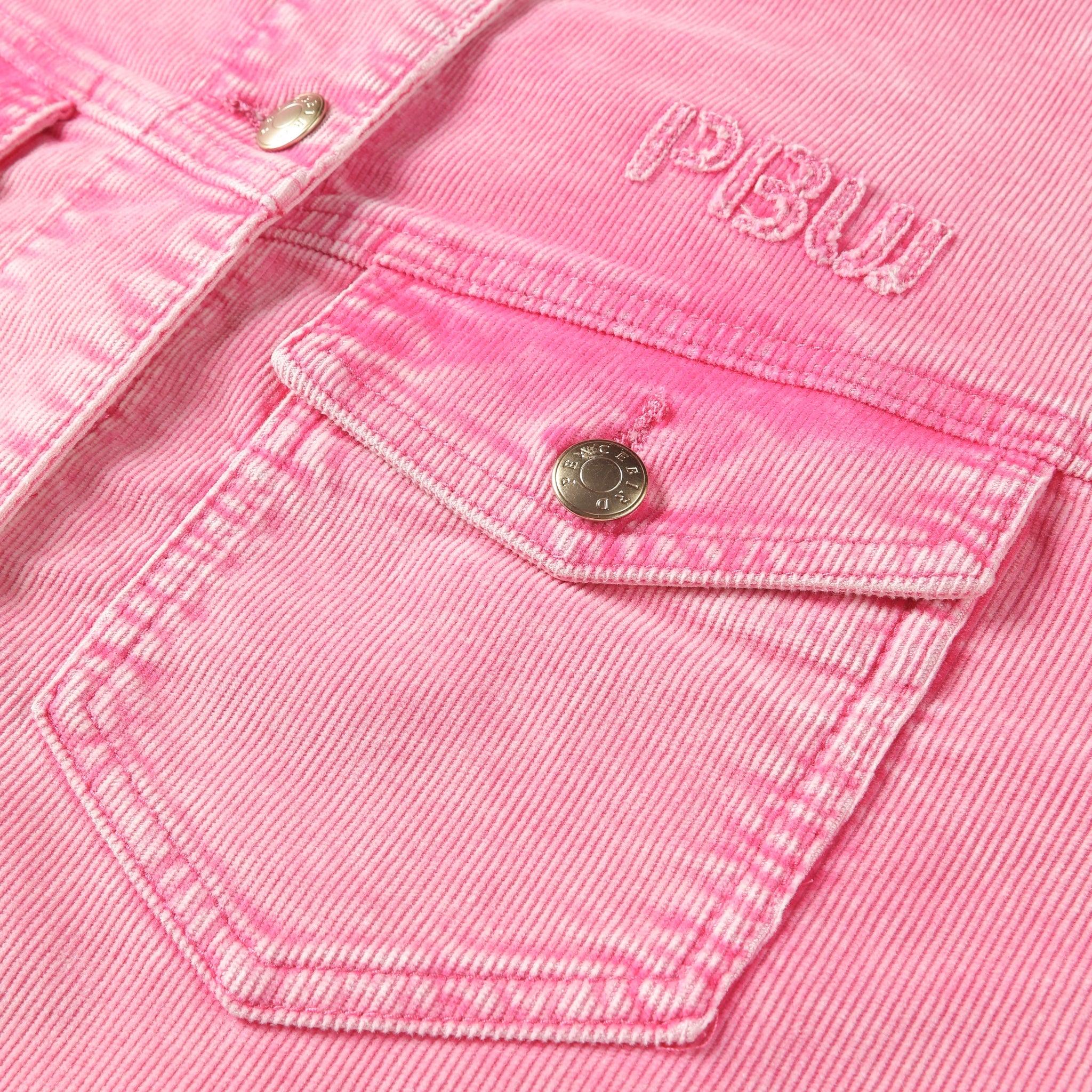 Women's Pink Corduroy Washed Denim Jacket