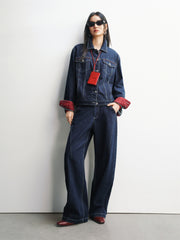 Women's Embroidered Denim Jacket with Contrast Details