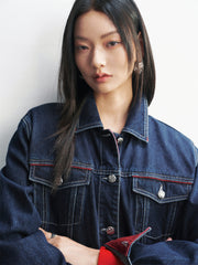 Women's Embroidered Denim Jacket with Contrast Details