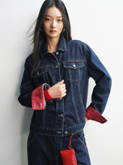 Women's Embroidered Denim Jacket with Contrast Details