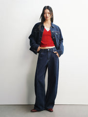 Women's Embroidered Denim Jacket with Contrast Details