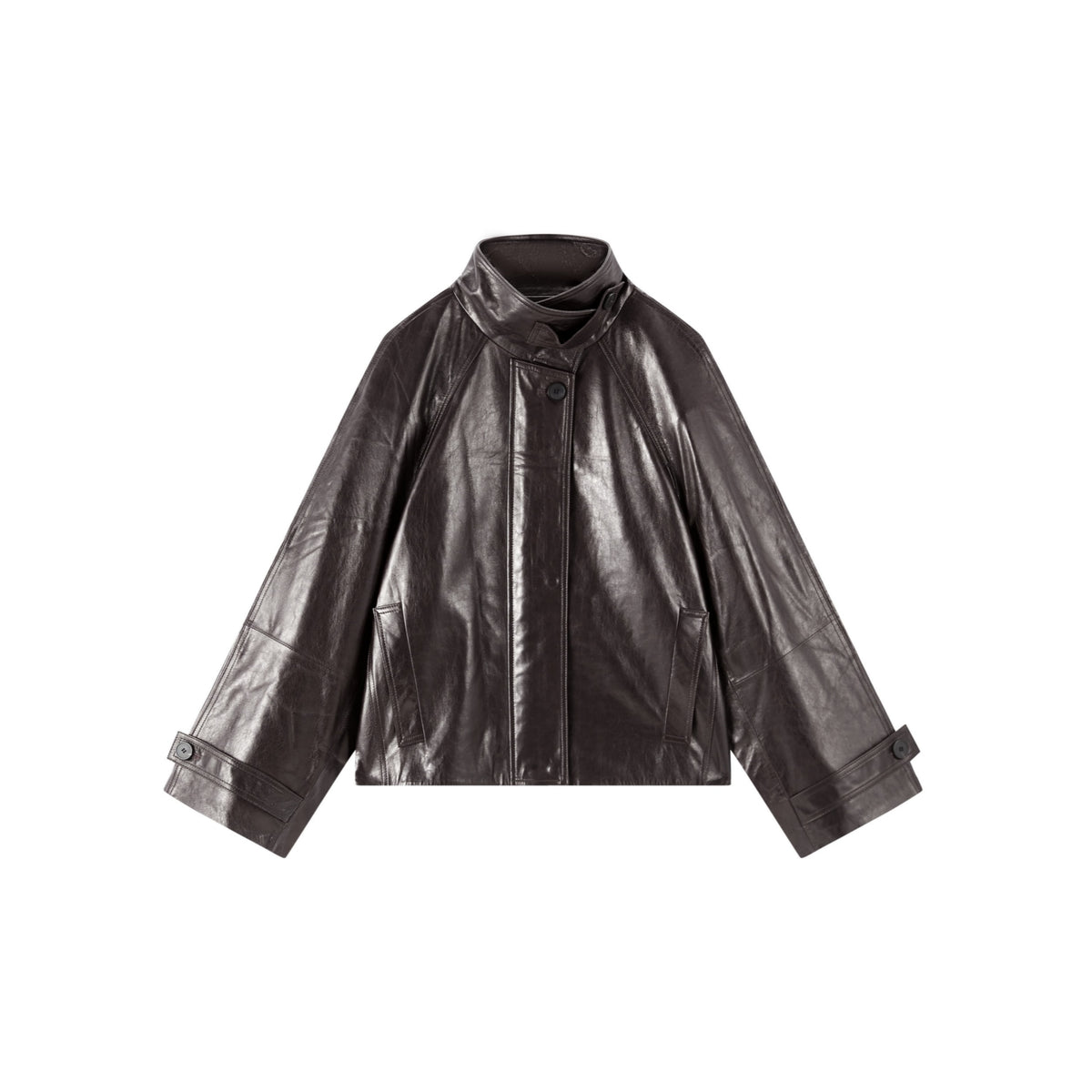 Women's Vintage  Waxed Genuine Leather Stand-Collar Jacket