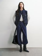 Women's Oversized Denim Vest with Statement Buttons