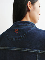 Women's Oversized Denim Vest with Statement Buttons