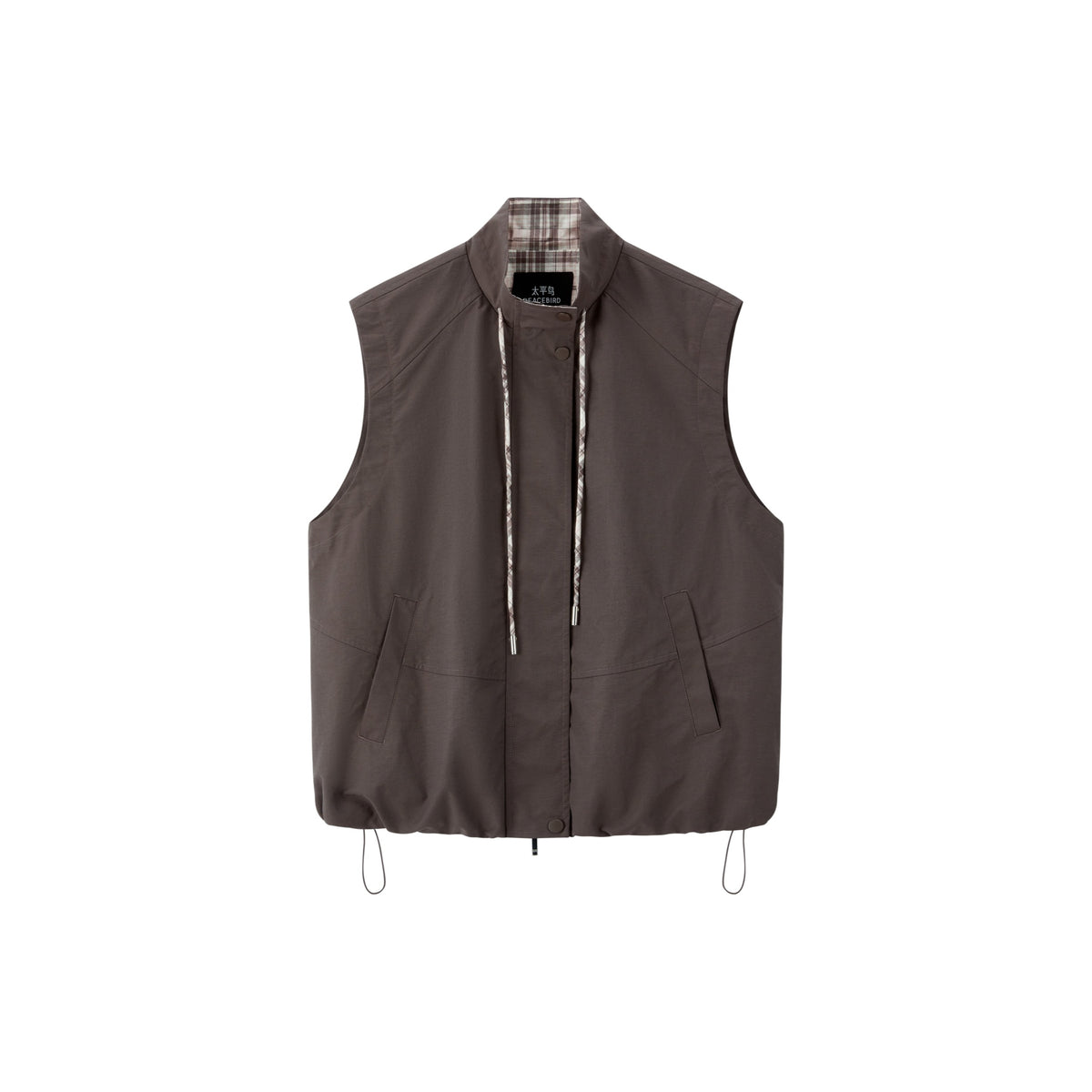 Women's Casual  Plaid-Panel Drawstring Vest