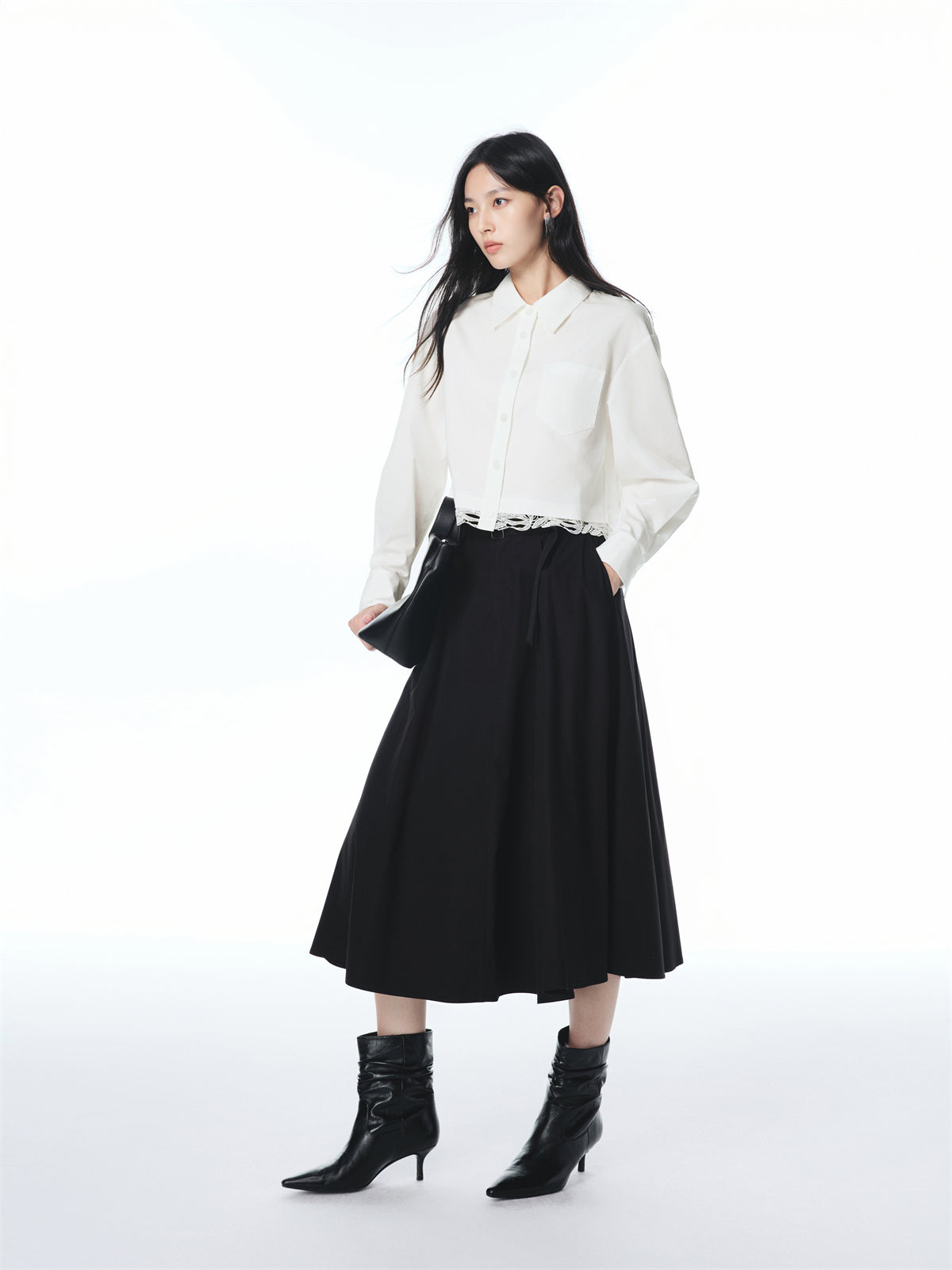Women's Cropped Shirt with Lace Panels