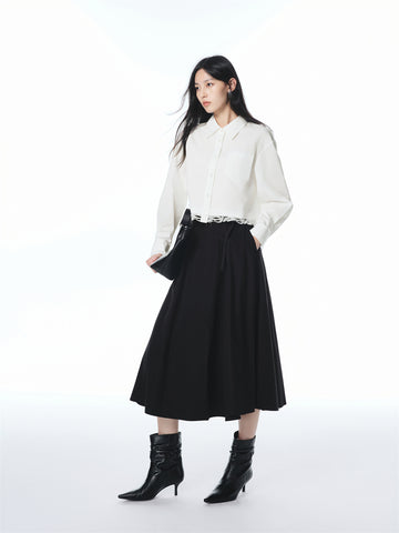 Women's Cropped Shirt with Lace Panels