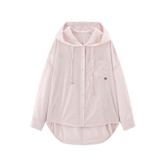 Women's pink hooded long-sleeve shirt