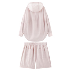 Women's Pink Hooded Long-Sleeve Shirt and Shorts Set