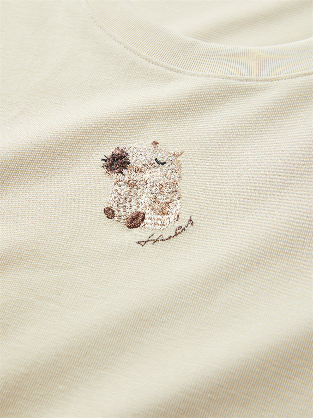 Women's Cartoon Embroidered T-Shirt in Linen Blend
