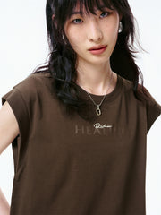 Women's Letter Print Cap Sleeve T-Shirt