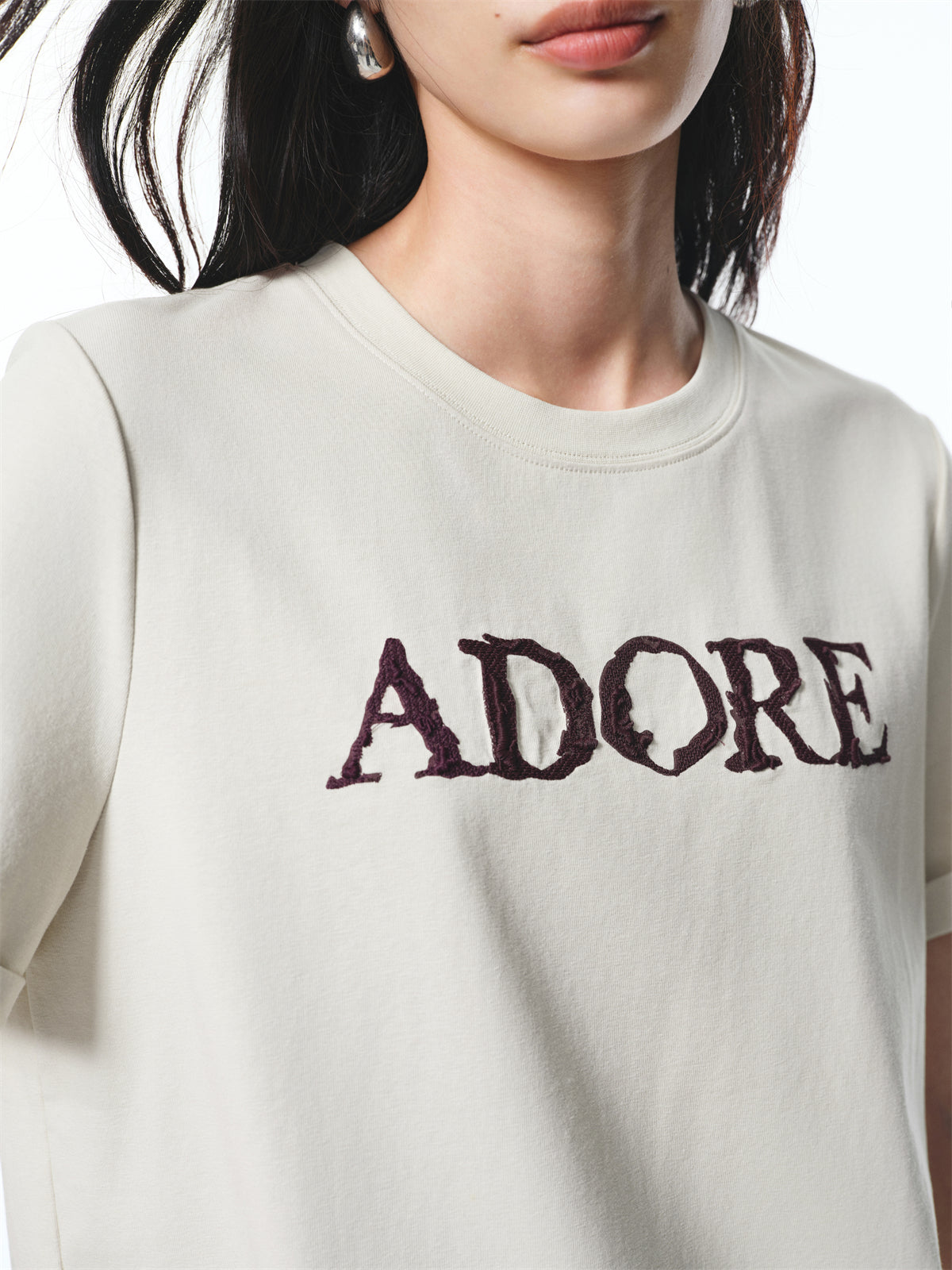 Women's Raised Letter Embroidery T-Shirt