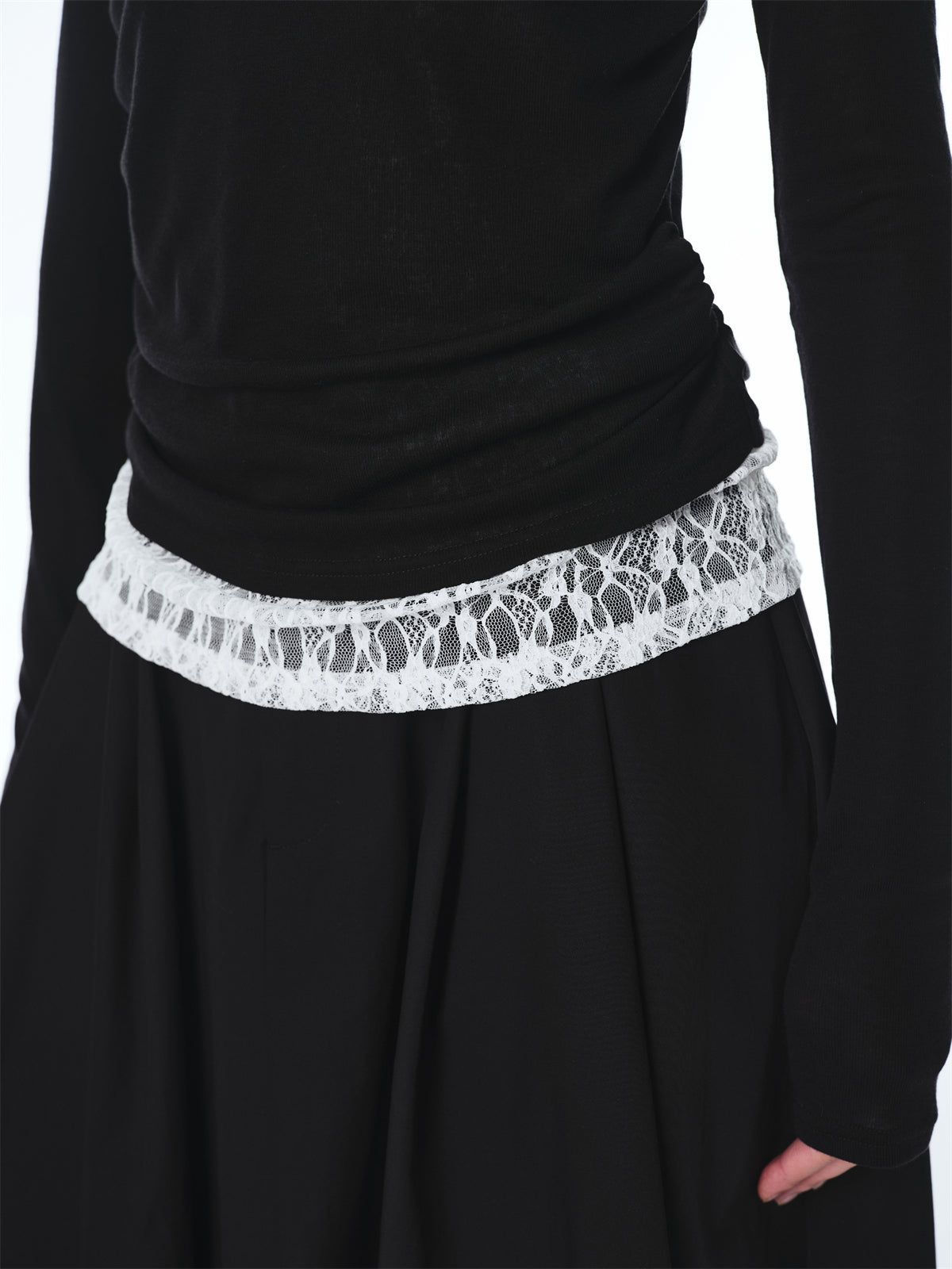 Women's Off-Shoulder Cowl Neck T-Shirt with Lace Trim