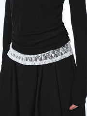 Women's Off-Shoulder Cowl Neck T-Shirt with Lace Trim
