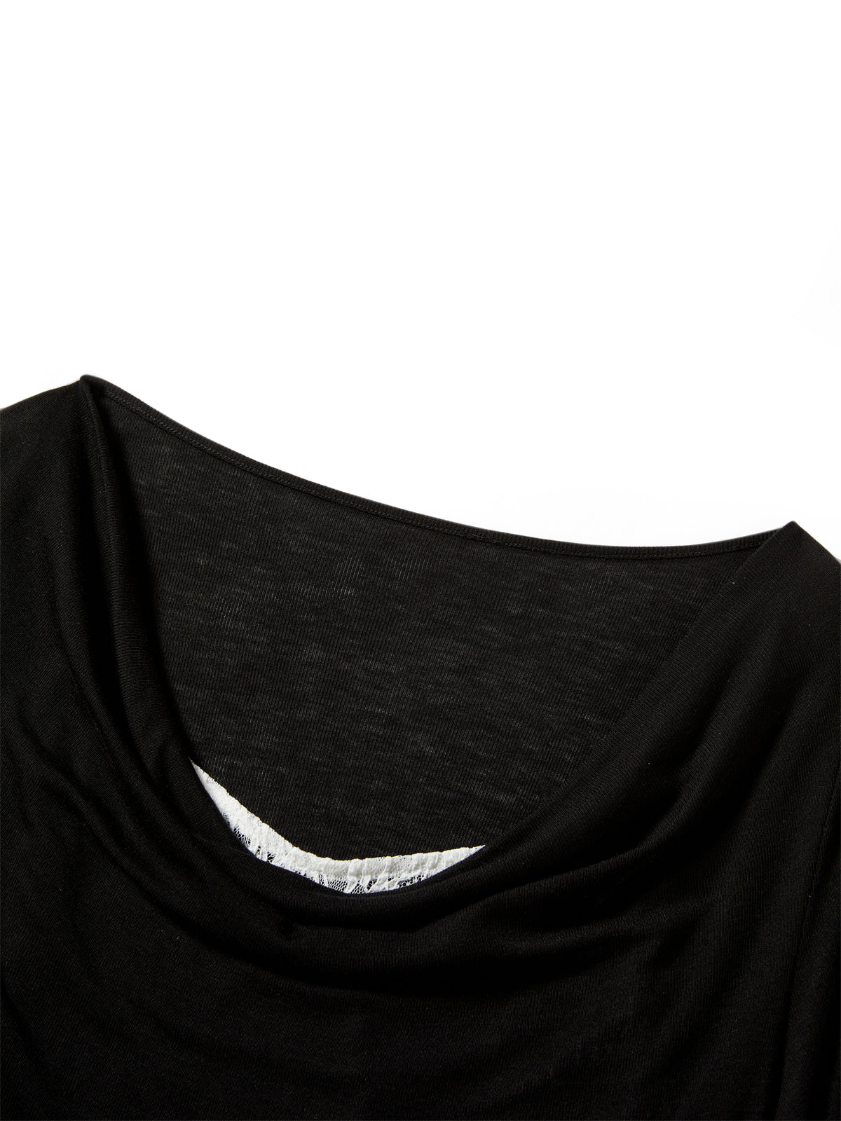 Women's Off-Shoulder Cowl Neck T-Shirt with Lace Trim