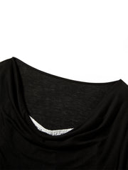 Women's Off-Shoulder Cowl Neck T-Shirt with Lace Trim