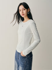 Women's Short Tonal Panel Tencel Long-Sleeve T-Shirt