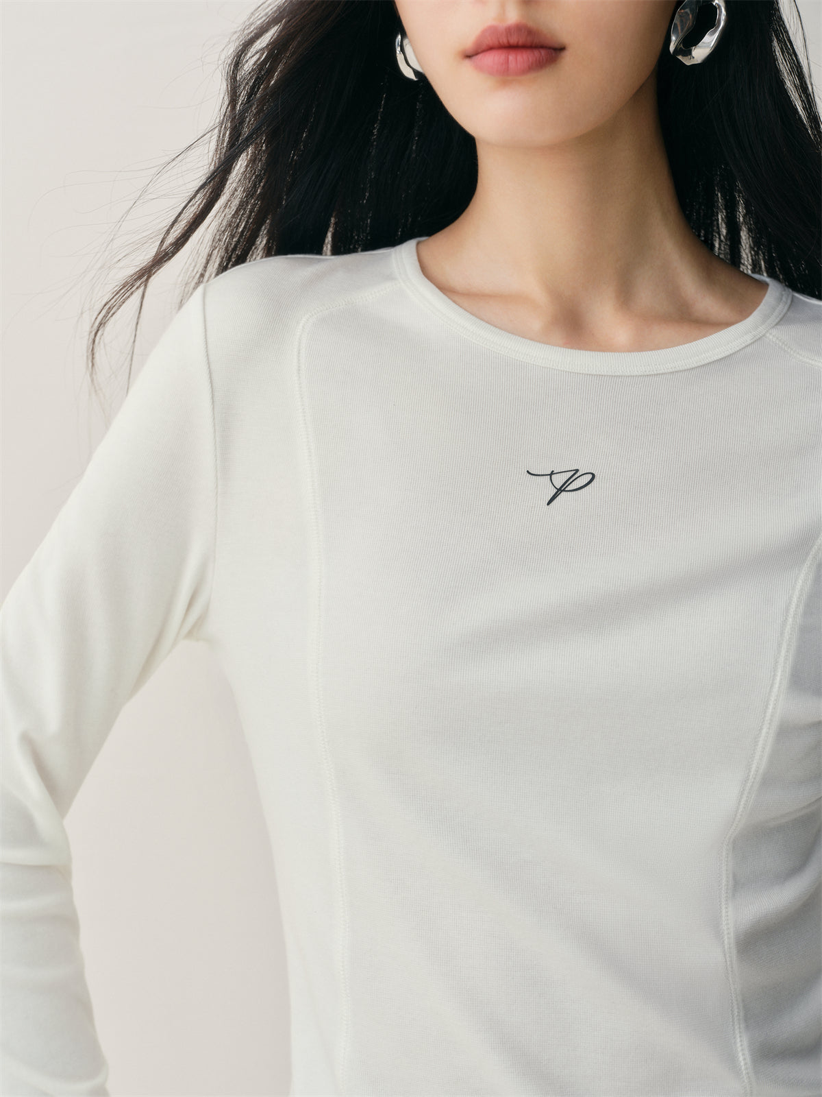Women's Short Tonal Panel Tencel Long-Sleeve T-Shirt