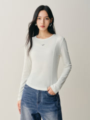Women's Short Tonal Panel Tencel Long-Sleeve T-Shirt