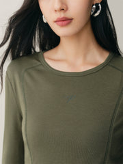 Women's Short Tonal Panel Tencel Long-Sleeve T-Shirt