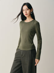 Women's Short Tonal Panel Tencel Long-Sleeve T-Shirt