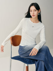 Women's Short Tonal Panel Tencel Long-Sleeve T-Shirt