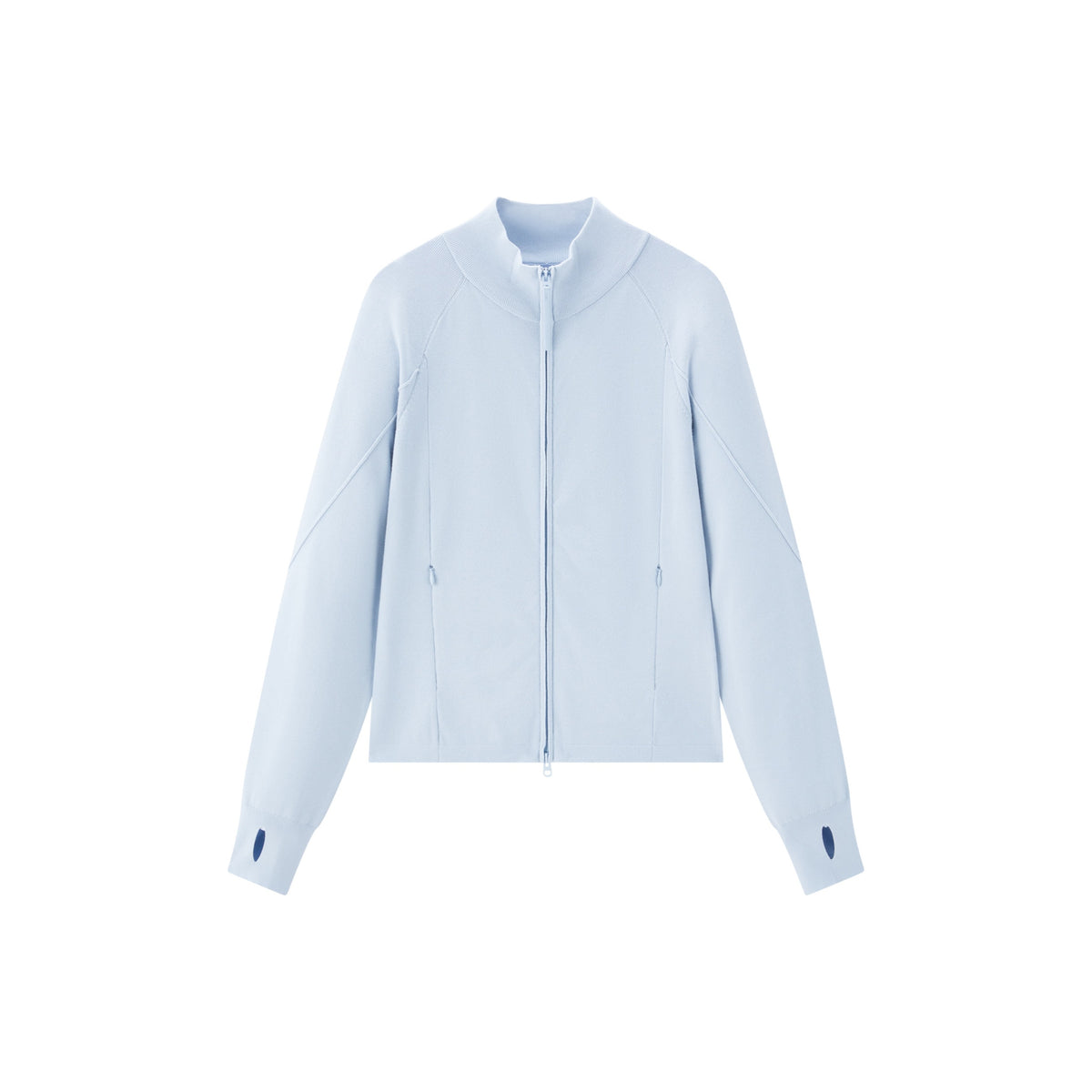 Women's Casual Blue Mock-Neck Double-Zip Knit Cardigan