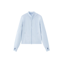 Women's Casual Blue Mock-Neck Double-Zip Knit Cardigan