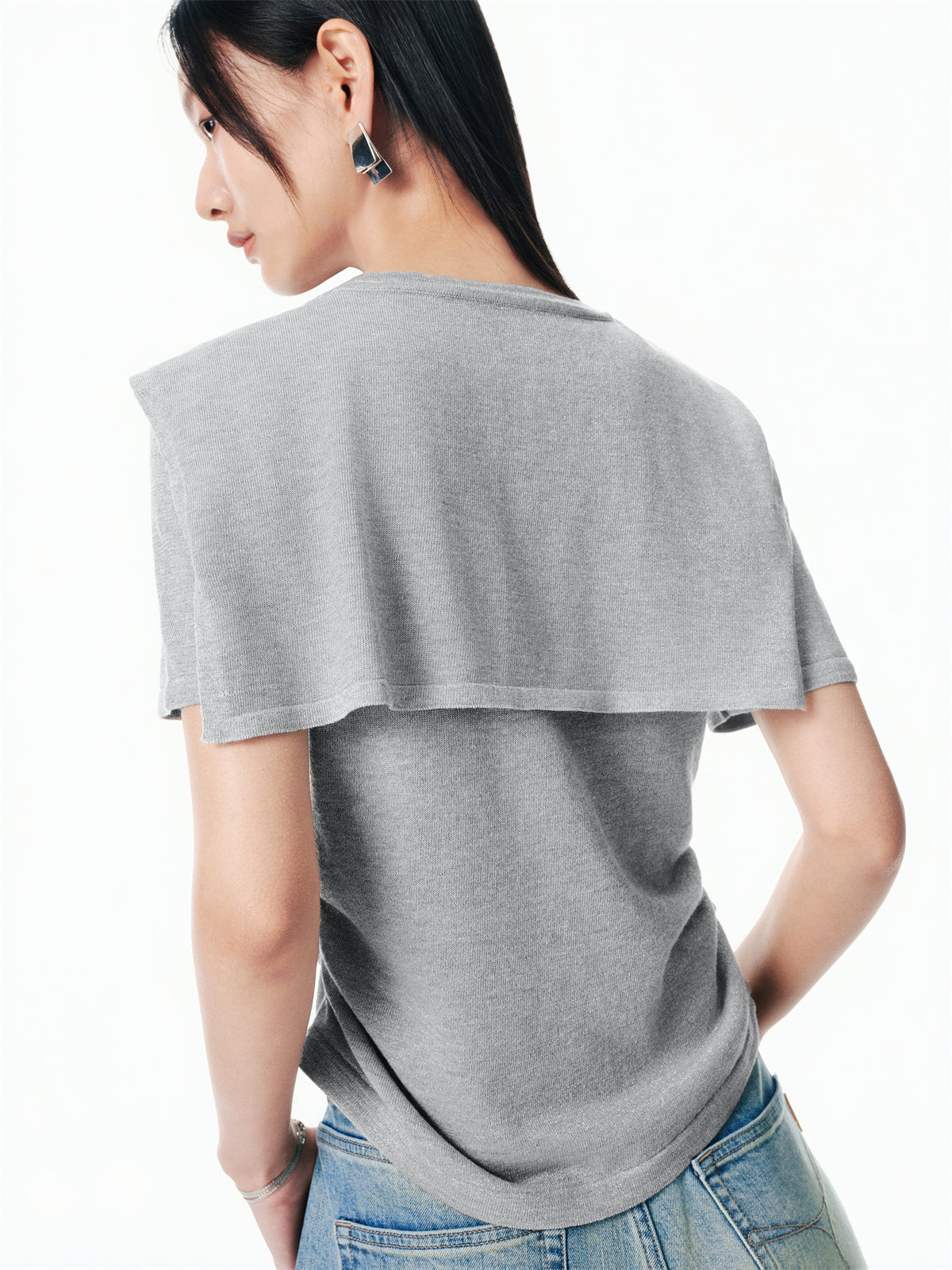 Women's Shirred Knit Top with Chenille Embroidery