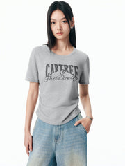 Women's Shirred Knit Top with Chenille Embroidery