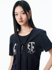 Women's Shirred Knit Top with Chenille Embroidery