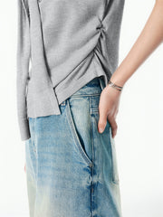 Women's Shirred Knit Top with Chenille Embroidery