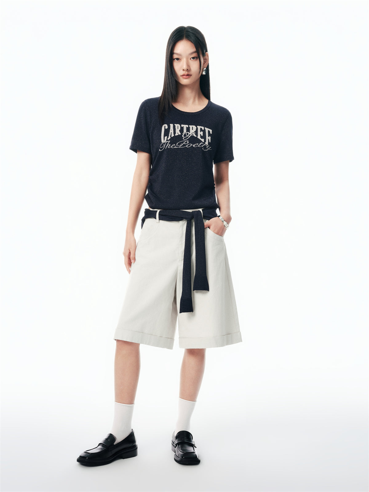 Women's Shirred Knit Top with Chenille Embroidery