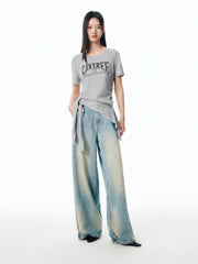 Women's Shirred Knit Top with Chenille Embroidery