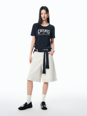 Women's Shirred Knit Top with Chenille Embroidery