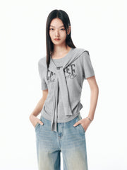 Women's Shirred Knit Top with Chenille Embroidery