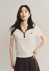 Women's Contrast Collar Jacquard Knit Top