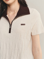 Women's Contrast Collar Jacquard Knit Top