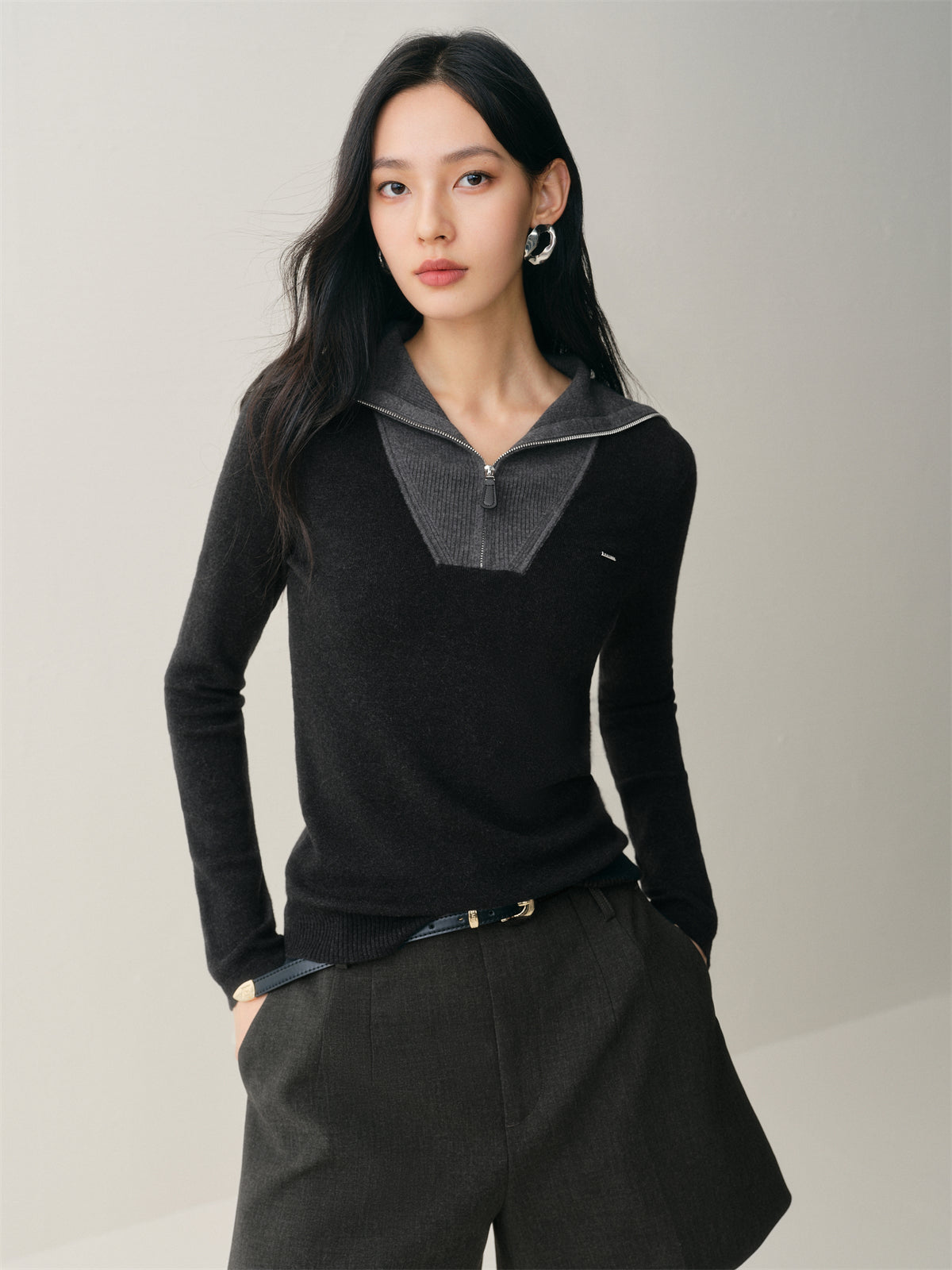 Women's Wool-Blend Wide-Lapel Knit Pullover