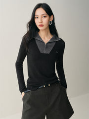 Women's Wool-Blend Wide-Lapel Knit Pullover