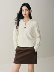 Women's Short Cable-Knit Hooded Sweater