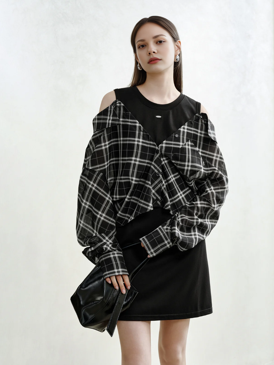 Women's Multi-Way Plaid Two-Piece Dress Set