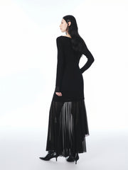 Women's Wool Blend Knit Dress with Mesh Panels