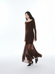 Women's Wool Blend Knit Dress with Mesh Panels